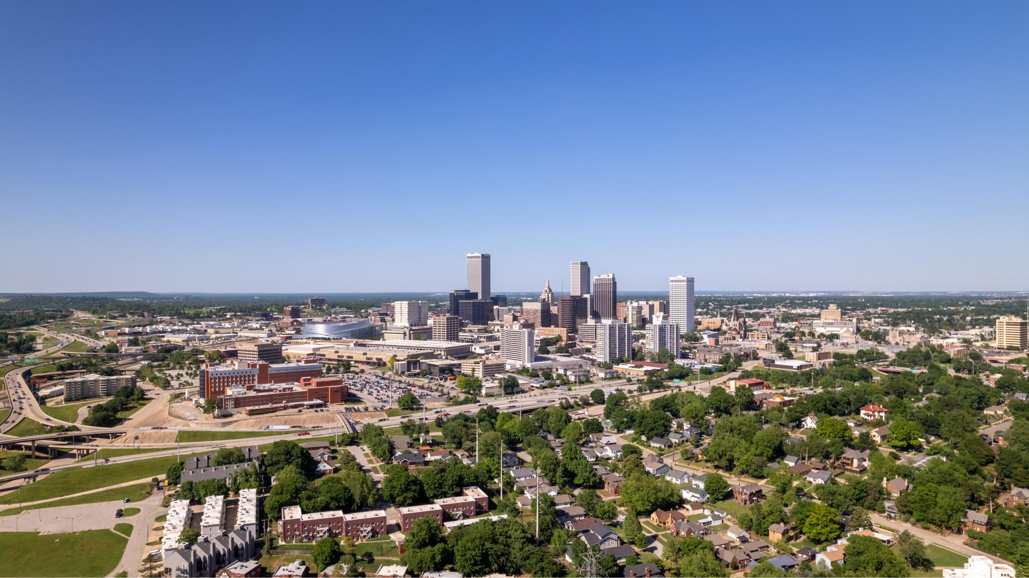 Photo of Tulsa from a birds eye view.